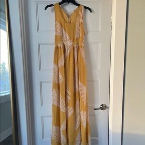 Anthropologie Yellow and White Palm Sundress
